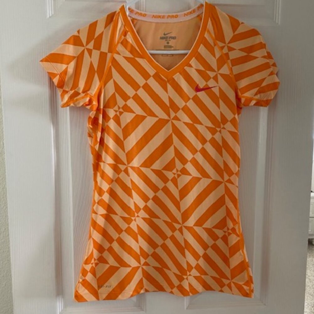 Womens Nike Pro Fitted Orange Geometric Shirt Size  M